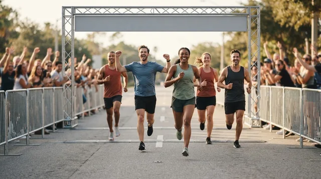 Illustrative runners approaching a plain unbranded finish area.